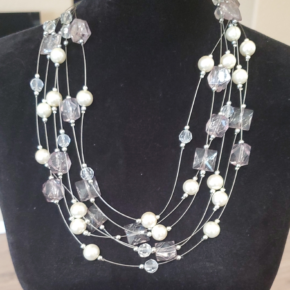 Elegant Multi-Strand Pearl and Crystal Necklace